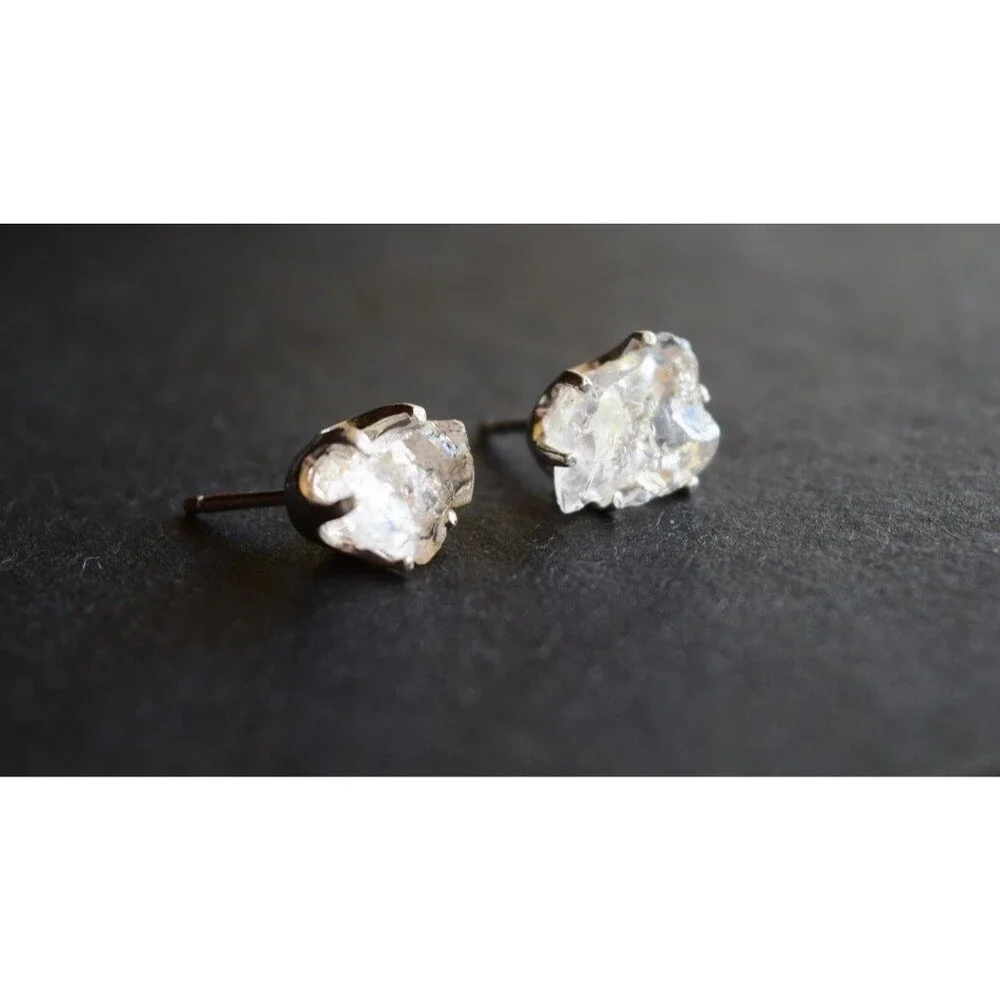 Lake County diamond earrings, 925 sterling silver, raw gemstones